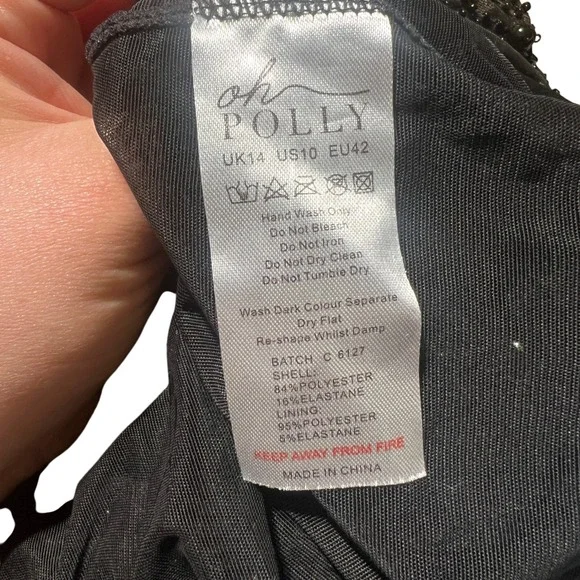 Oh Polly Black Beaded Mesh Bodycon Wrap Dress Party Evening Occasion - Picture 8 of 9